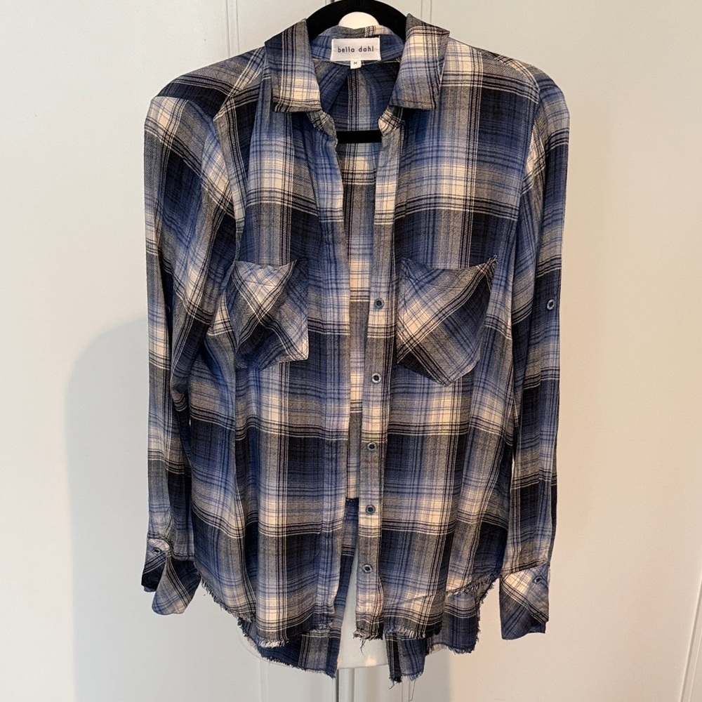 Bella Dahl Women’s Plaid Flannel Shirt Split Hem size Medium